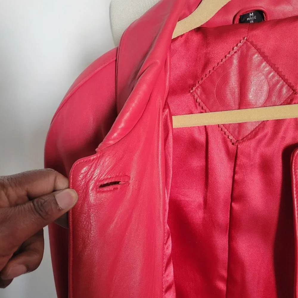 Bright Red Women’s Leather Coat – Size M - Picture 7 of 16